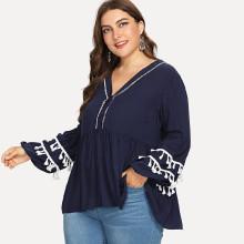 Shein Plus Tassel Trim Bishop Sleeve Smock Top