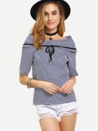 Shein Fold-over Boat Neck Striped Top