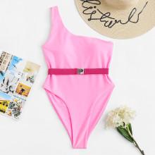 Shein One Shoulder Plain Swimsuit