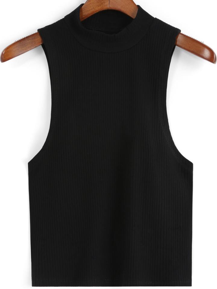 Shein Black Stand Collar Knit Sweater Tank