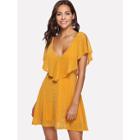 Shein Dual V Neck Flounce Embellished Flowy Dress