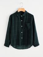 Shein Checked Dip Hem Shirt With Chest Pocket