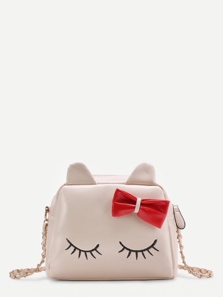 Shein Eyelash Embroidery Crossbody Bag With Bow Tie
