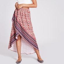 Shein Daisy Print Overlap Hem Skirt