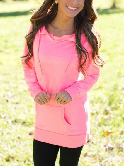 Shein Pink Drawstring Hooded Pockets Sweatshirt