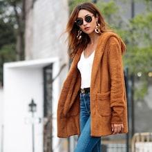 Shein Pocket Side Hooded Teddy Outerwear