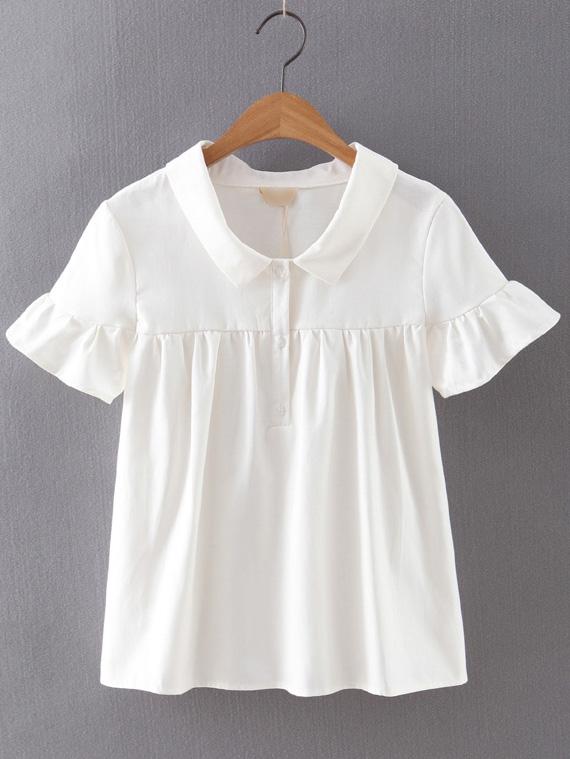 Shein White Lapel Button Ruffle Cuff Blouse