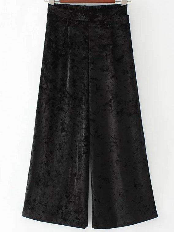 Shein Black Wide Leg Velvet Pants
