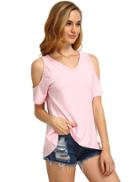 Shein Pink Cold Shoulder Dip Hem T-shirt