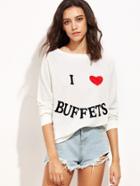 Shein Beige Letter Heart Print Sweatshirt