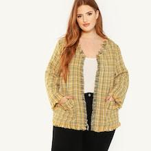 Shein Plus Fringe Trim Tweed Coat