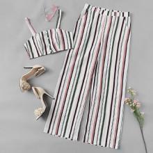 Shein Single Breasted Striped Cami With Pants
