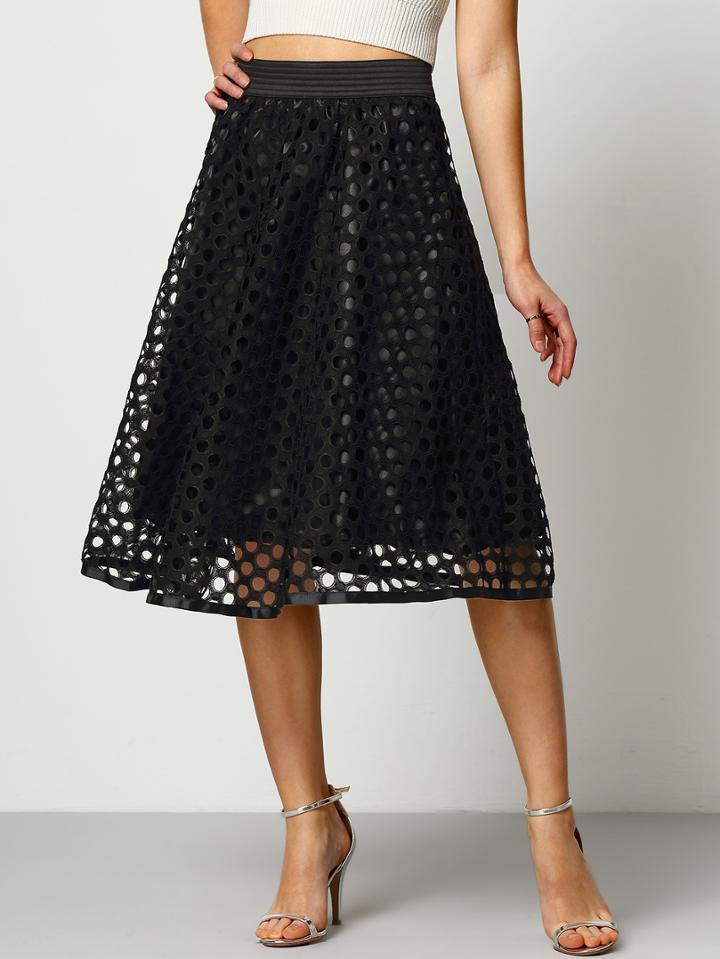 Shein Black Hollow Grid A Line Skirt