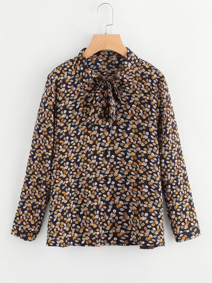 Shein Allover Printed Tie Neck Blouse