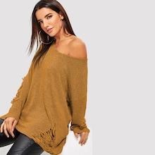 Shein Rips Detail Boxy Sweater