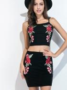 Shein Flower Embroidered Patches Crop Cami Top With Skirt