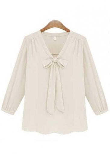 Rosewe Chic Bowtie Decorated Three Quarter Sleeve White T Shirt