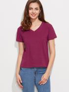 Shein Plum V Neck Short Sleeve T-shirt