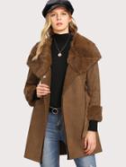 Shein Contrast Faux Fur Raw Edge Suede Coat