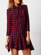 Shein Red Blue Knotted Collar Plaid Ruffle Dress