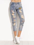 Shein Blue Ripped Patch Cropped Denim Jeans