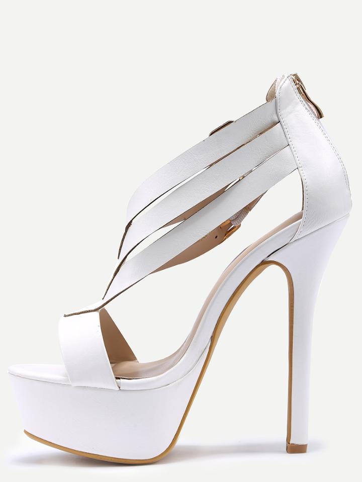 Shein Double Ankle Strap Peep Toe Platform Sandals - White