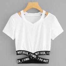 Shein Cut Out Neck Criss Cross Hen Tee