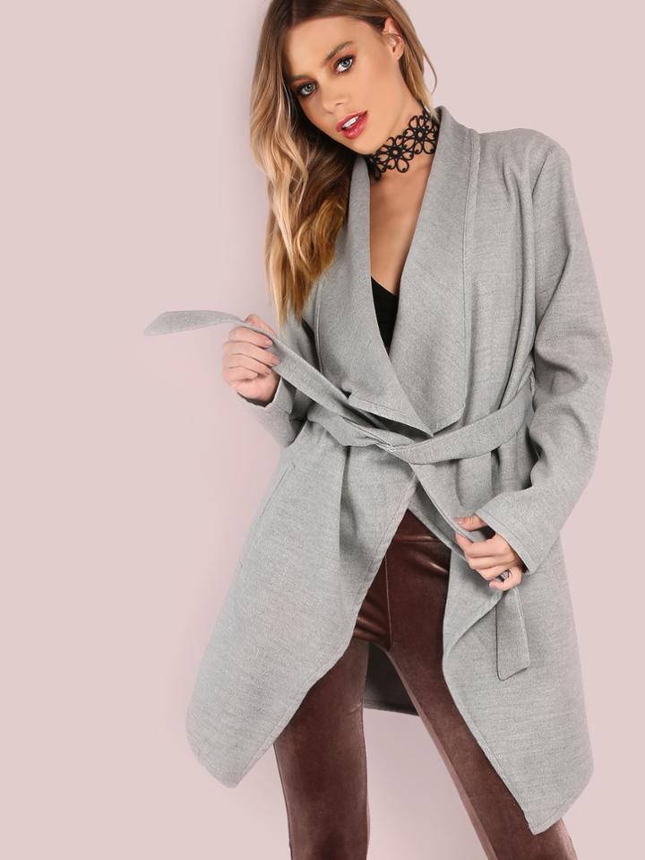 Shein Lapel Shawl Wrap Coat Heather Grey