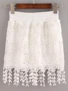 Shein White Elastic Waist Lace Crochet Fringe Skirt