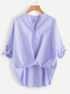 Shein Cutout Tie Sleeve Pleated Stepped Hem Blouse