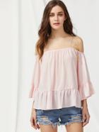 Shein Self Tie Shoulder Bell Sleeve Ruffle Hem Top