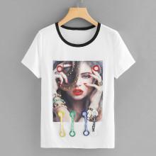 Shein Beading & Grommet Detail Graphic Tee