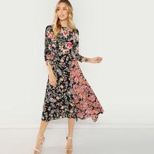 Shein Flower Print Asymmetric Hem Dress