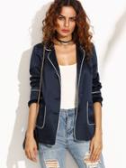 Shein Navy Contrast Trim Lapel Pocket Long Sleeve Blazer