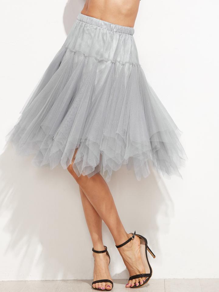 Shein Grey Sheer Mesh Asymmetric Hem Skirt