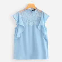 Shein Lace Contrast Flutter Sleeve Top