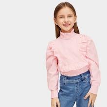 Shein Girls Ruffle Trim Puff Sleeve Top