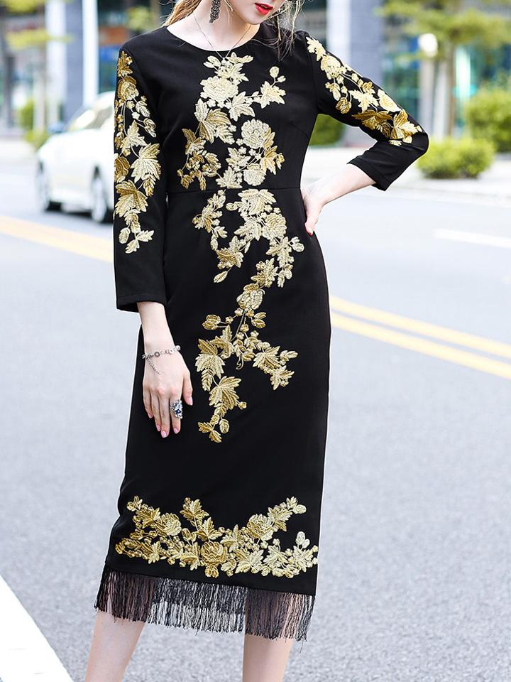 Shein Flowers Embroidered Lace Fringe Sheath Dress