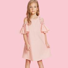 Shein Girls Flower Applique Cold Shoulder Dress