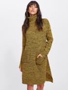 Shein Rolled Neck Slit Side Marled Sweater Dress