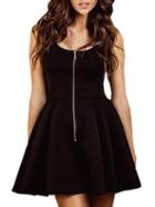 Shein Black Sleeveless Zipper Front Flare Dress