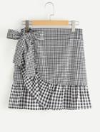 Shein Gingham Layered Frill Hem Bow Skirt