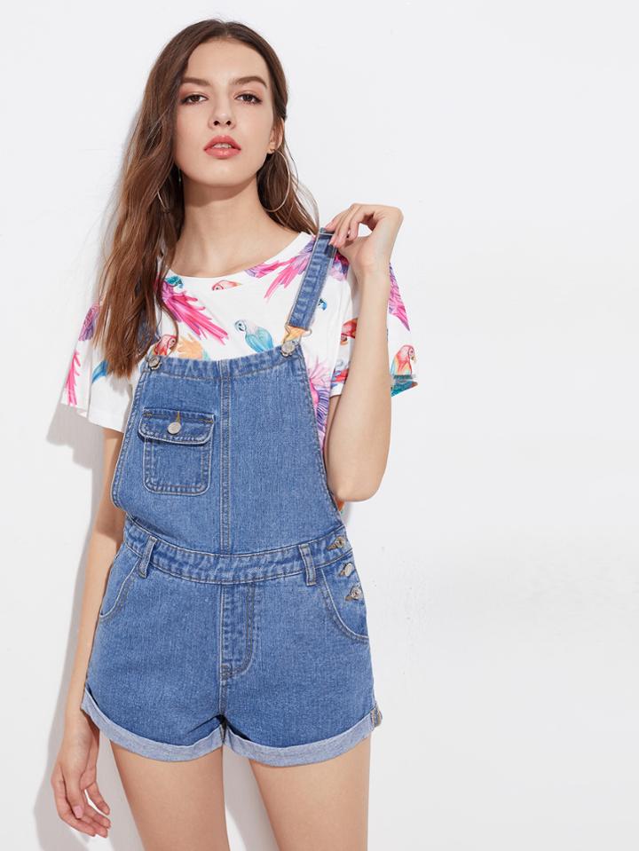 Shein Cuffed Denim Overall Shorts