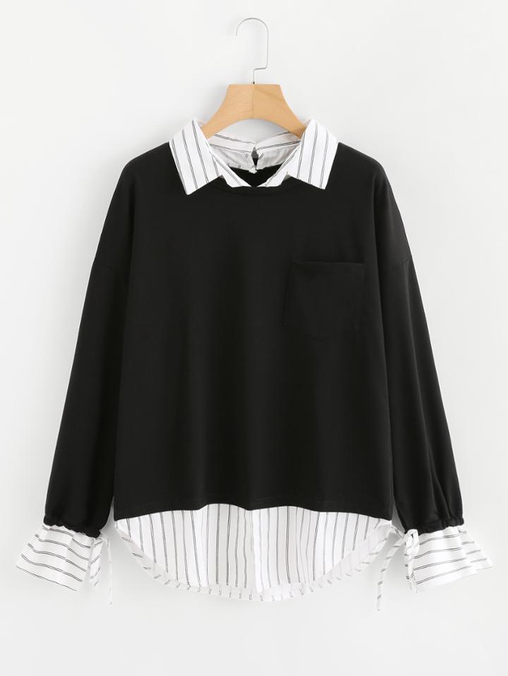 Shein Contrast 2 In 1 Curved Hem Blouse