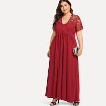 Shein Plus Lace Panel Ruched Dress