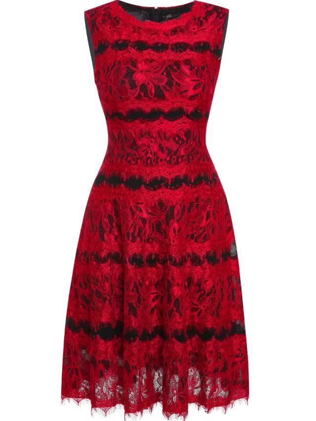 Shein Red Contrast Lace A-line Dress