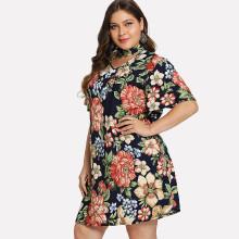 Shein Plus Floral Print Cut Out Dress