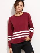 Shein Burgundy Drop Shoulder Sweatshirt With Varsity Stripe Detail