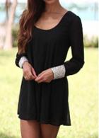 Rosewe Long Sleeve Black Cutout Back Chiffon Dress