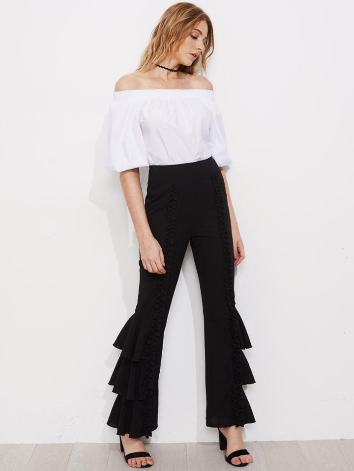 Shein Shirred Ruffle Detail Layered Leg Pants
